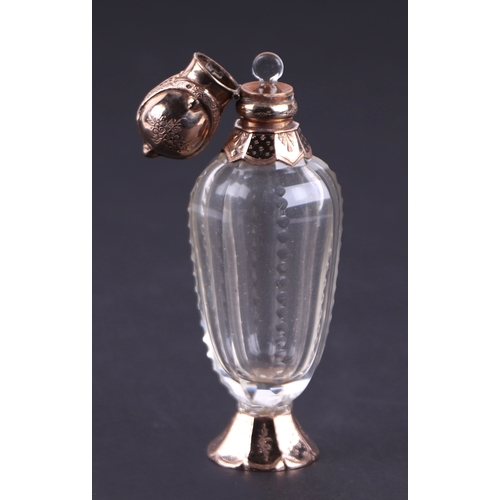 517 - A Dutch Art Nouveau glass and 14ct gold scent bottle,  (gold oak leaf mark on the collar), the facet... 