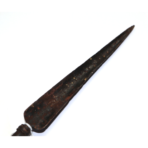 70 - A pair of 19th century spear or lance heads, both with long langet shaft straps (2).