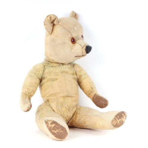 114 - A vintage plush teddy bear with long limbs, pointy nose and growler (not working), 36cms high.