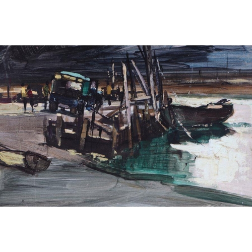 153 - Donald Bosher (1912-1977) - Estuary Scene with Moored Boat - signed lower left, oil on board, framed... 