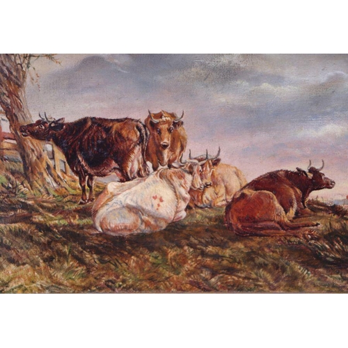 156 - Victorian school - Cattle Grazing Beside a River - oil on canvas, framed, 40 by 30cms.