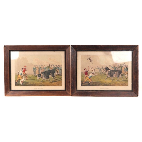 160 - After Alken - a pair of 19th century coloured engravings depicting bull baiting, framed & glazed... 