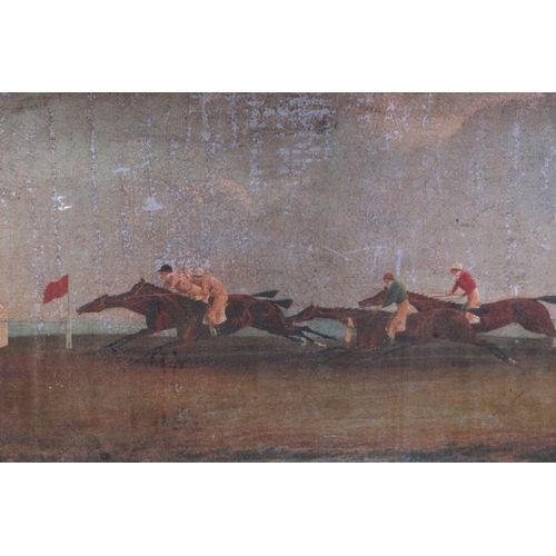 166 - Horseracing interest:  An 18th century style painting depicting a horse race with four horses gallop... 