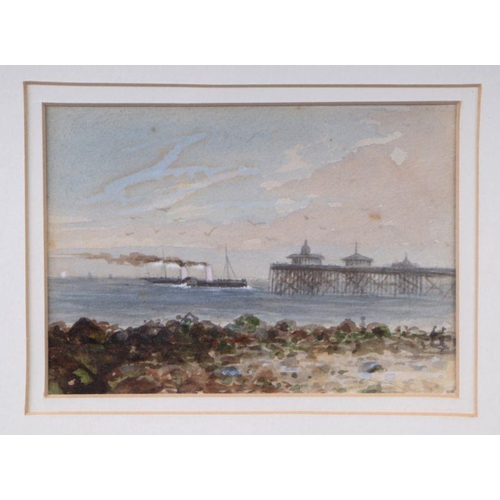 167 - Victorian school - Paddle Steamer at Pier Head - watercolour, framed & glazed, 17 by 12cms; toge... 