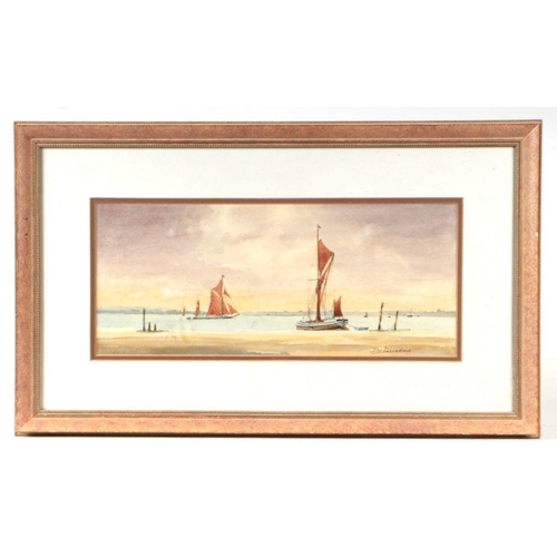 171 - Des Harradine (20th century British) - Moored Boats - signed lower right, watercolour, framed & ... 