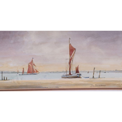 171 - Des Harradine (20th century British) - Moored Boats - signed lower right, watercolour, framed & ... 