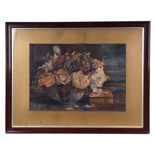 172 - B R Kay - Still Life of Roses in an Imari Bowl - signed lower right, watercolour, framed & glaze... 