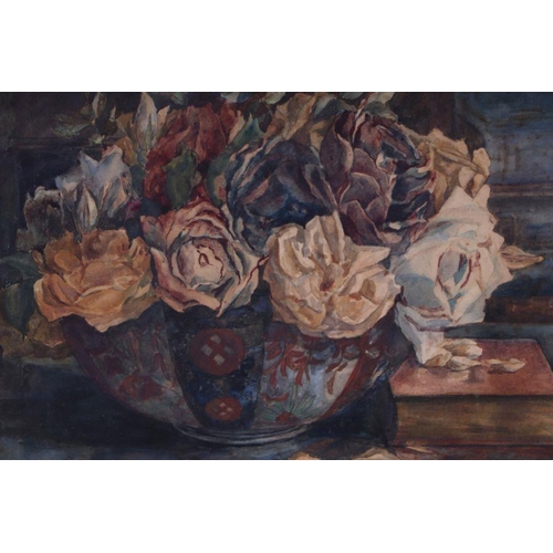 172 - B R Kay - Still Life of Roses in an Imari Bowl - signed lower right, watercolour, framed & glaze... 