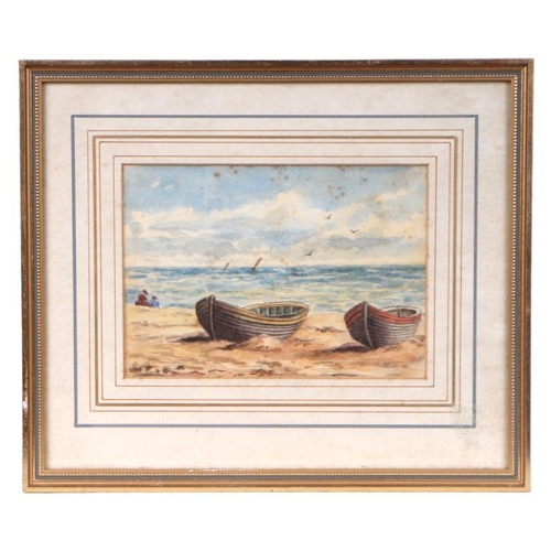 173 - Late 19th century school - Two Rowing Boats on a Beach - watercolour, framed & glazed, 18 by 13c... 