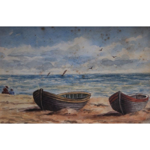 173 - Late 19th century school - Two Rowing Boats on a Beach - watercolour, framed & glazed, 18 by 13c... 