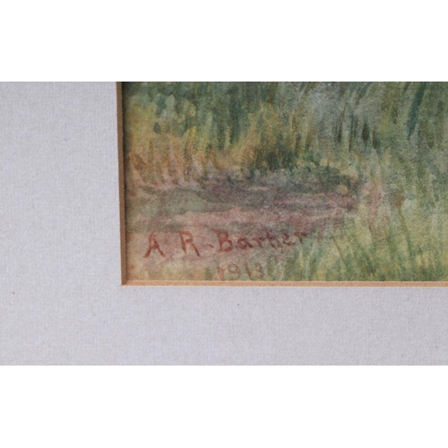 174 - A R Barber (early 20th century school) - Cattle by a River - signed & dated 1913 lower left, wat... 