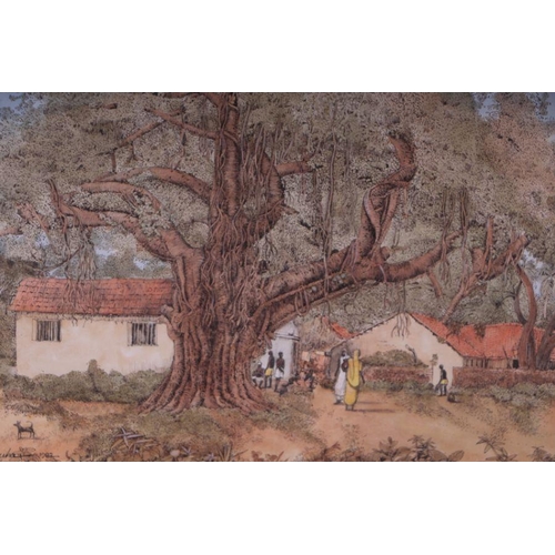 183 - Sunil Guha (20th century Indian school) - a pair of pen, ink and watercolour paintings depicting Ind... 