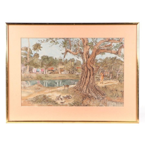 183 - Sunil Guha (20th century Indian school) - a pair of pen, ink and watercolour paintings depicting Ind... 