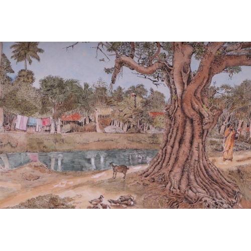 183 - Sunil Guha (20th century Indian school) - a pair of pen, ink and watercolour paintings depicting Ind... 