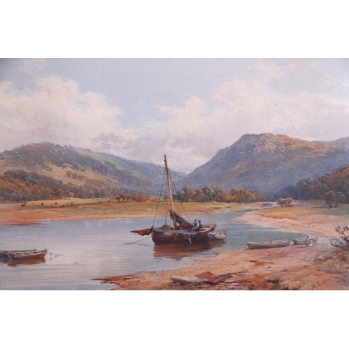 196 - Nathaniel Everett Green (1823-1899) - Estuary Scene with Moored Fishing Boats in the Foreground and ... 