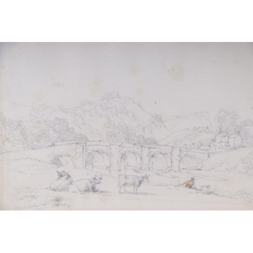 204 - William Delamotte (British 1775-1863) - Pastoral Scene with a Bridge in the Distance and Cattle in t... 