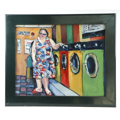 211 - Clare Elizabeth Jackson (b1948) - My Beautiful Launderette - oil on board, signed lower left, framed... 