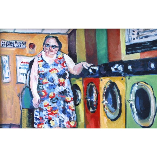 211 - Clare Elizabeth Jackson (b1948) - My Beautiful Launderette - oil on board, signed lower left, framed... 