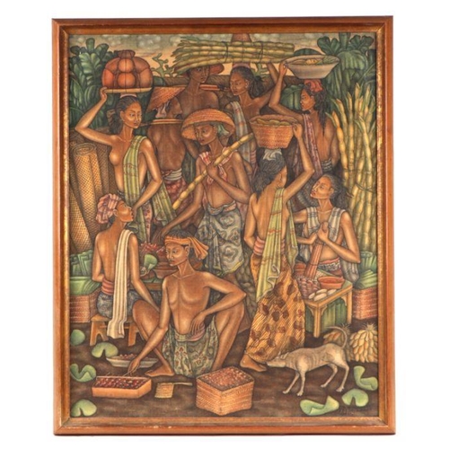 212 - M D Ganocra (Balinese school) - Market Scene Tebesaya Ubud - oil on canvas, signed and dated '69 low... 