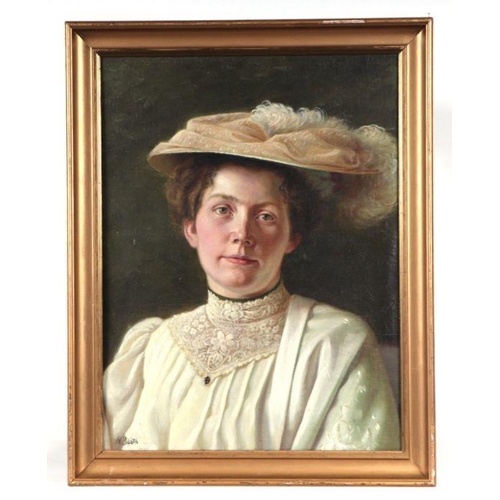 213 - H Berth (British school) - a head and shoulder portrait of a Victorian or Edwardian lady wearing a b... 