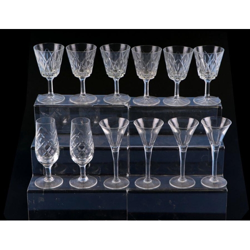 229 - A boxed set of Webb cut glass brandy tumblers; together with a similar boxed set of liquor glasses; ... 