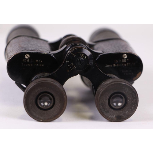 321 - A pair of John Barker & Co. No.5 Lumex stereo prism 15x30 binoculars, cased.