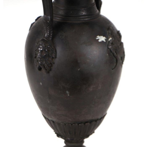 327 - A bronze two-handled vase lamp of classical form, 59cms high.