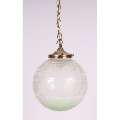 333 - A set of three etched glass ceiling globes, each 26cms high (3).