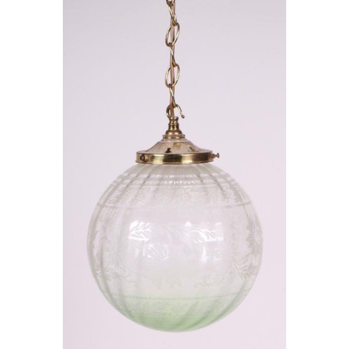 333 - A set of three etched glass ceiling globes, each 26cms high (3).