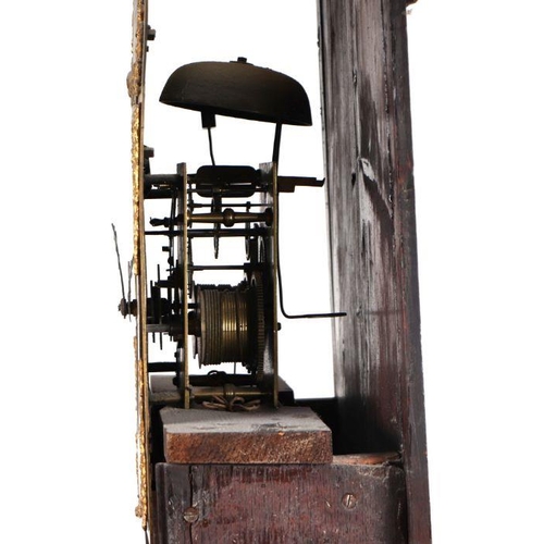 407 - A 19th century longcase clock, the arched brass dial with silvered chapter ring and Roman numerals, ... 