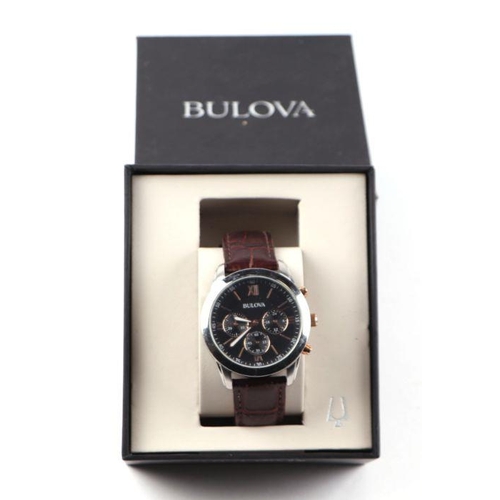 420 - A Bulova gentleman's wristwatch, the black dial with three subsidiary dials, in a stainless steel ca... 