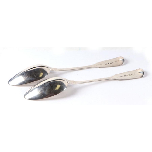 452 - A pair of George IV Irish silver serving spoons, Dublin 1829, 23.5cms long, 141g (2).