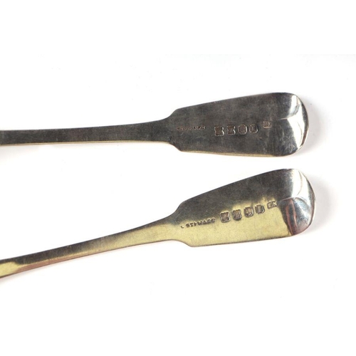 452 - A pair of George IV Irish silver serving spoons, Dublin 1829, 23.5cms long, 141g (2).