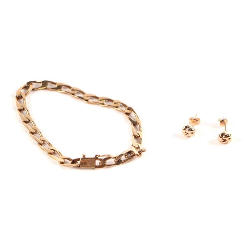 519 - A 14ct gold fancy link bracelet, 12.2g; together with a pair of 14ct gold knot twist stud earrings, ... 