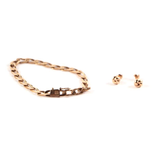 519 - A 14ct gold fancy link bracelet, 12.2g; together with a pair of 14ct gold knot twist stud earrings, ... 