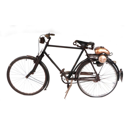 55 - A gentleman's vintage bicycle fitted with Power Pak clip-on auto cycle motor, fitted with Brookes sp... 