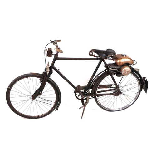 55 - A gentleman's vintage bicycle fitted with Power Pak clip-on auto cycle motor, fitted with Brookes sp... 