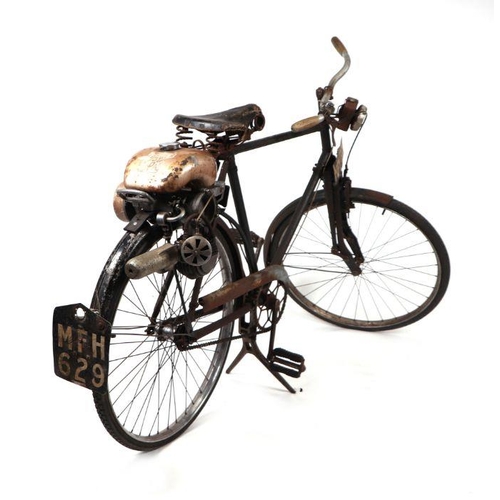 55 - A gentleman's vintage bicycle fitted with Power Pak clip-on auto cycle motor, fitted with Brookes sp... 