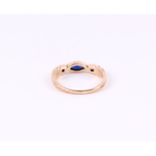 573 - A 9ct gold dress ring set with blue & white stones, approx UK size 'J', 1.8g.