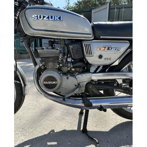 59 - A 1975 Suzuki GT125, registration no.  KAJ 138N, frame no.  GT12542594, engine no.  51819, silver.  ... 