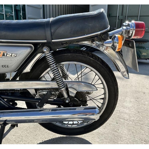 59 - A 1975 Suzuki GT125, registration no.  KAJ 138N, frame no.  GT12542594, engine no.  51819, silver.  ... 