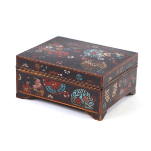 619 - A late 19th century Japanese cloisonné box and cover decorated with butterflies and flowers, on a bl... 