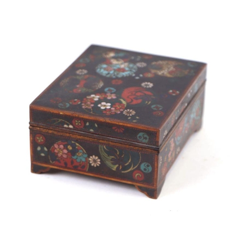 619 - A late 19th century Japanese cloisonné box and cover decorated with butterflies and flowers, on a bl... 