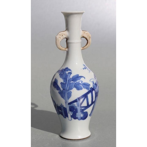 676 - A Chinese blue & white two-handled vase decorated with ladies in a garden with Artemisia leaf to the... 