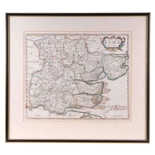 72 - Morden (Robert) - a hand coloured map of Essex, framed & glazed, 42 by 36cms.