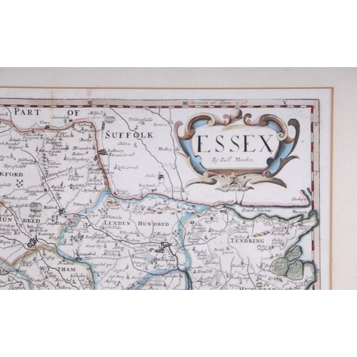 72 - Morden (Robert) - a hand coloured map of Essex, framed & glazed, 42 by 36cms.