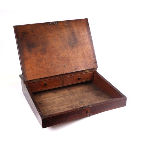 725 - An early 19th century oak lap desk with fitted interior, 51cms wide.