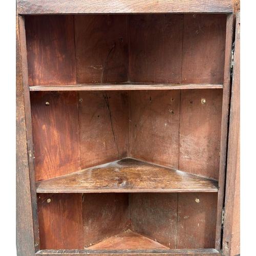 740 - A 19th century oak corner cupboard with shelved interior, 69cms wide.