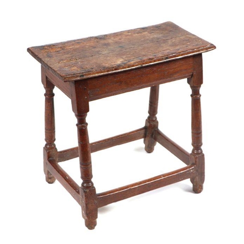 741 - A 19th century style oak joint stool, 53cms wide' together with an oak corner table, 61cms wide (2).