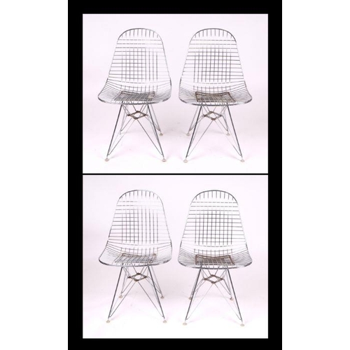 780 - A set of four Ray & Charles Eames for Herman Miller wirework chairs with Hair Pin legs, probably fro... 